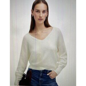 Madewell Wedged V-Neck Sweater Ivory Cotton Wool Blend Size XL NT587